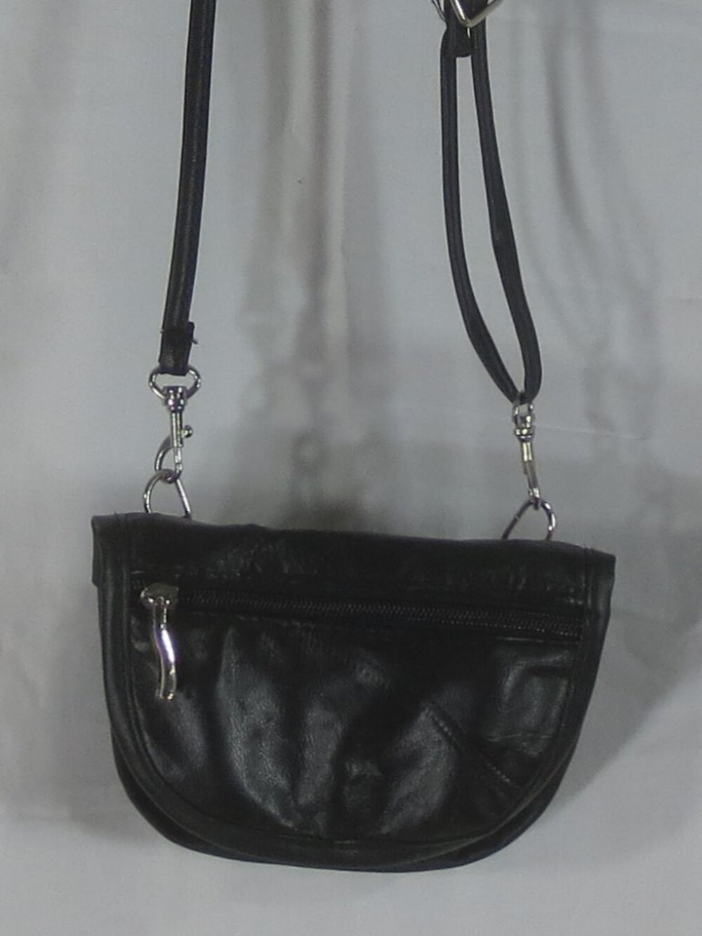 Unlisted Bag Black Leather Bucket Organizer Multi Pocket Mini Crossbody Purse